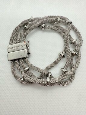 Anne Klein Silver Layered Mesh Bracelet with Polished Rings